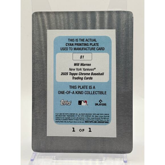2025 Topps Chrome Will Warren Rookie Printing Plate 1/1 SSP New York Yankees RC - Picture 2 of 2